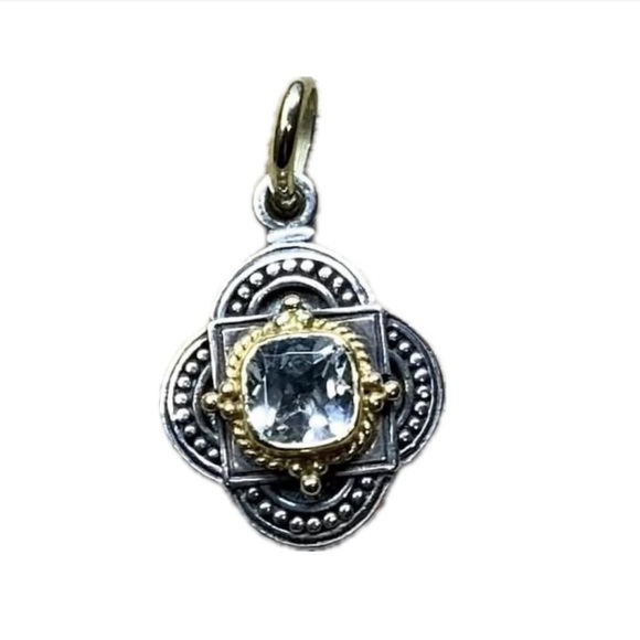 Konstantino Jewelry - Authentic Konstantino Sterling Silver & 18k gold pendant with pale Blue Topaz